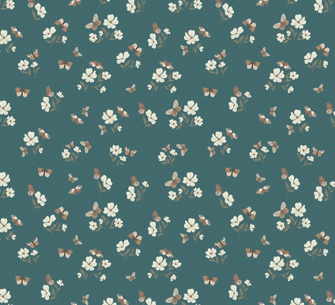 Winslie Floral Removable Wallpaper - Teal, Brown & White Bohemian