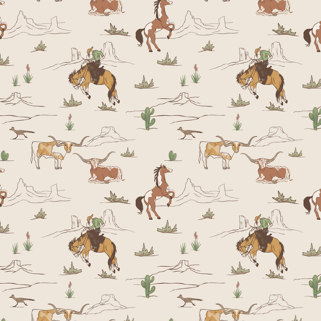 Bronc Western Rustic Farmhouse Wallpaper in Beige and Brown