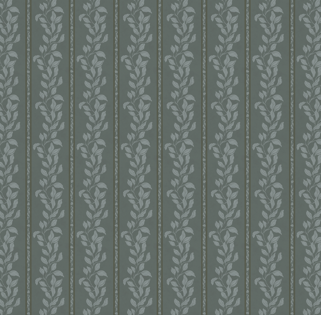 Rowe Floral Wallpaper in Grey-Green and Off-White