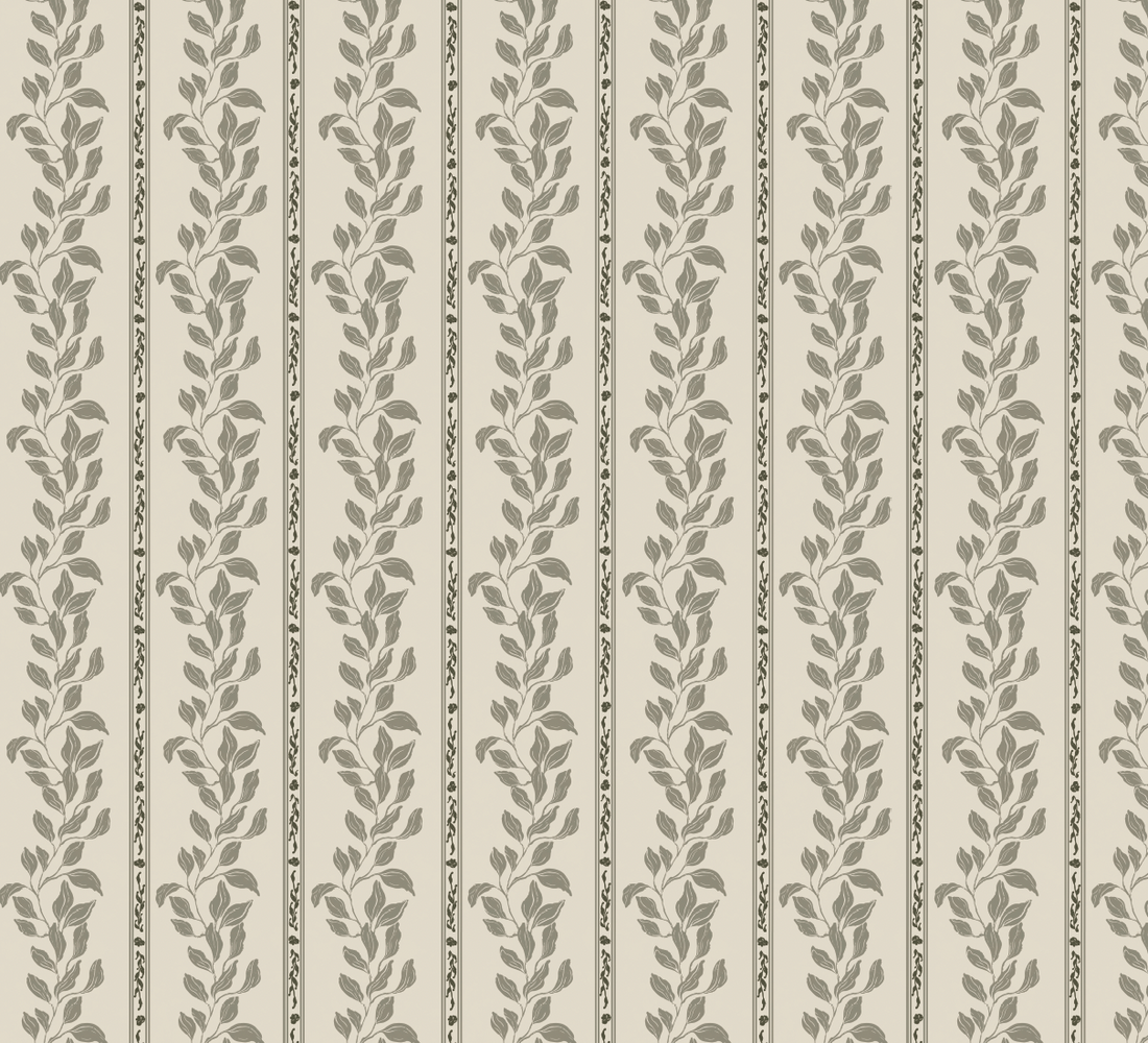 Rowe Floral Wallpaper in Grey-Green and Off-White