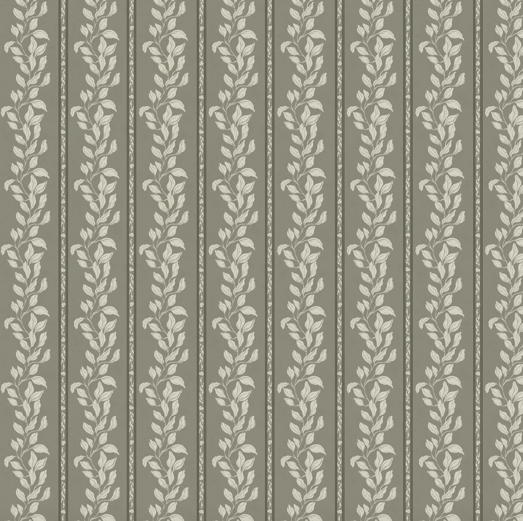 Rowe Floral Wallpaper in Grey-Green and Off-White