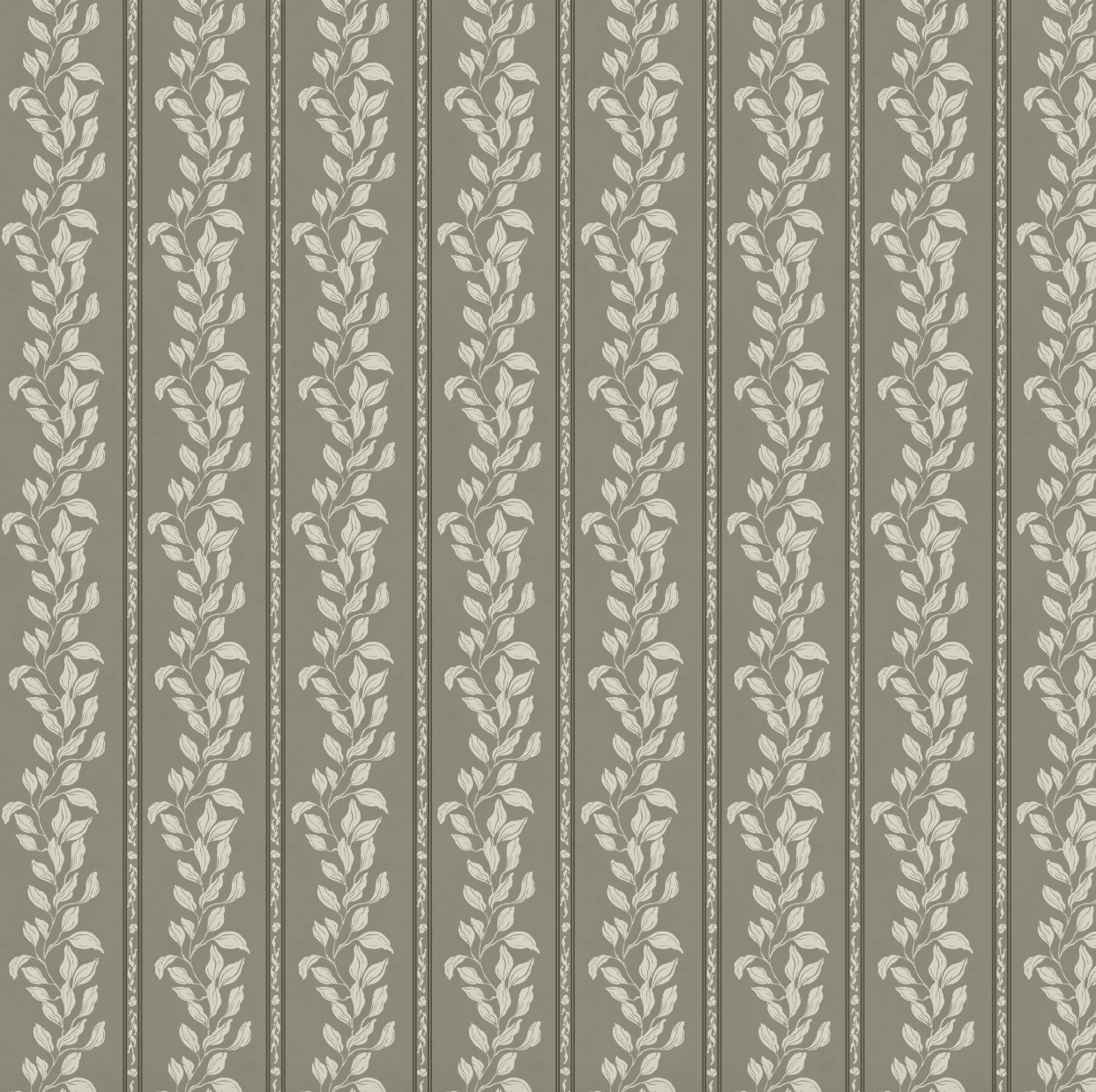 Rowe Floral Wallpaper in Grey-Green and Off-White