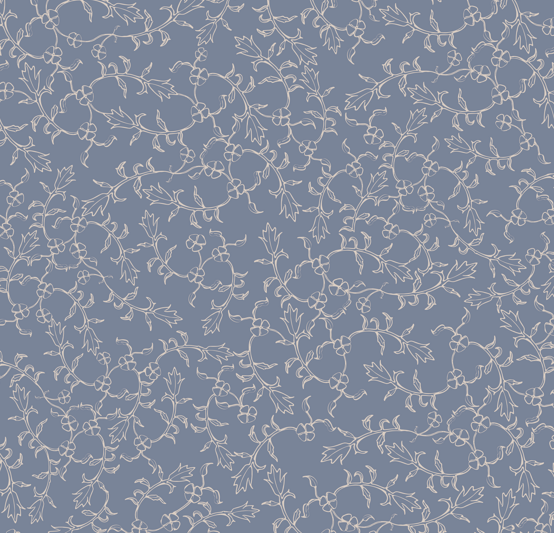 Maeva Floral Wallpaper in Beige, Blue-Gray and Off-White