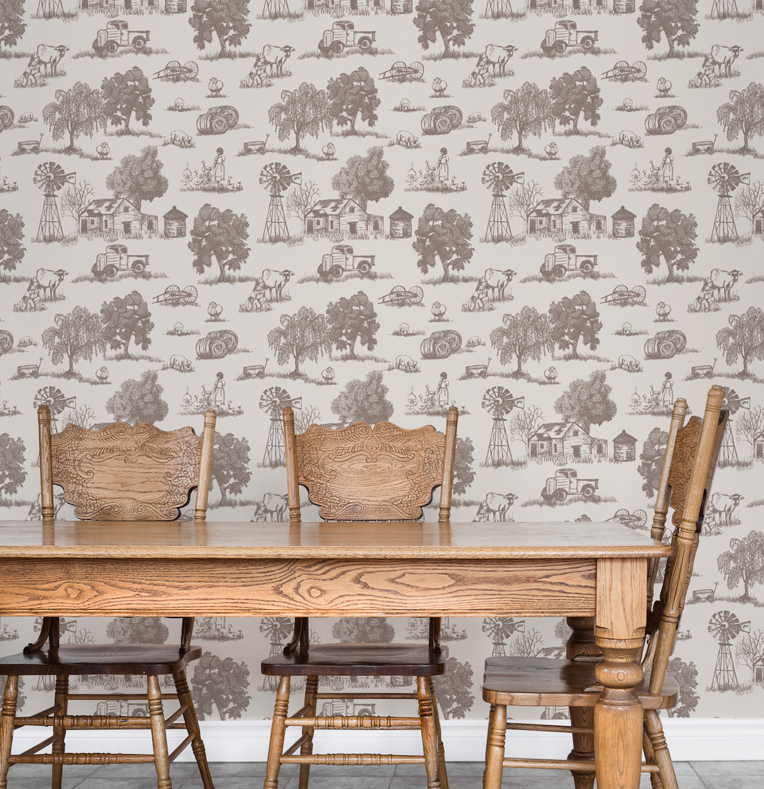 Winona Vintage Farmhouse Wallpaper in Grey and Off-White