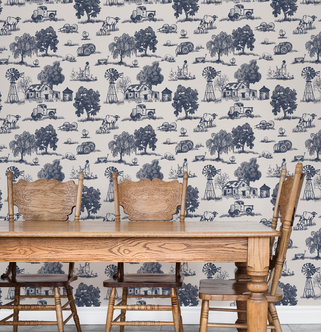 Winona Vintage Farmhouse Wallpaper in Grey and Off-White