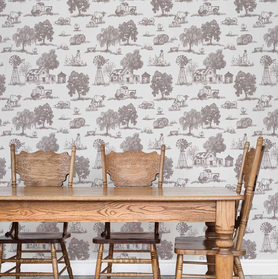 Winona Vintage Farmhouse Wallpaper in Grey and Off-White