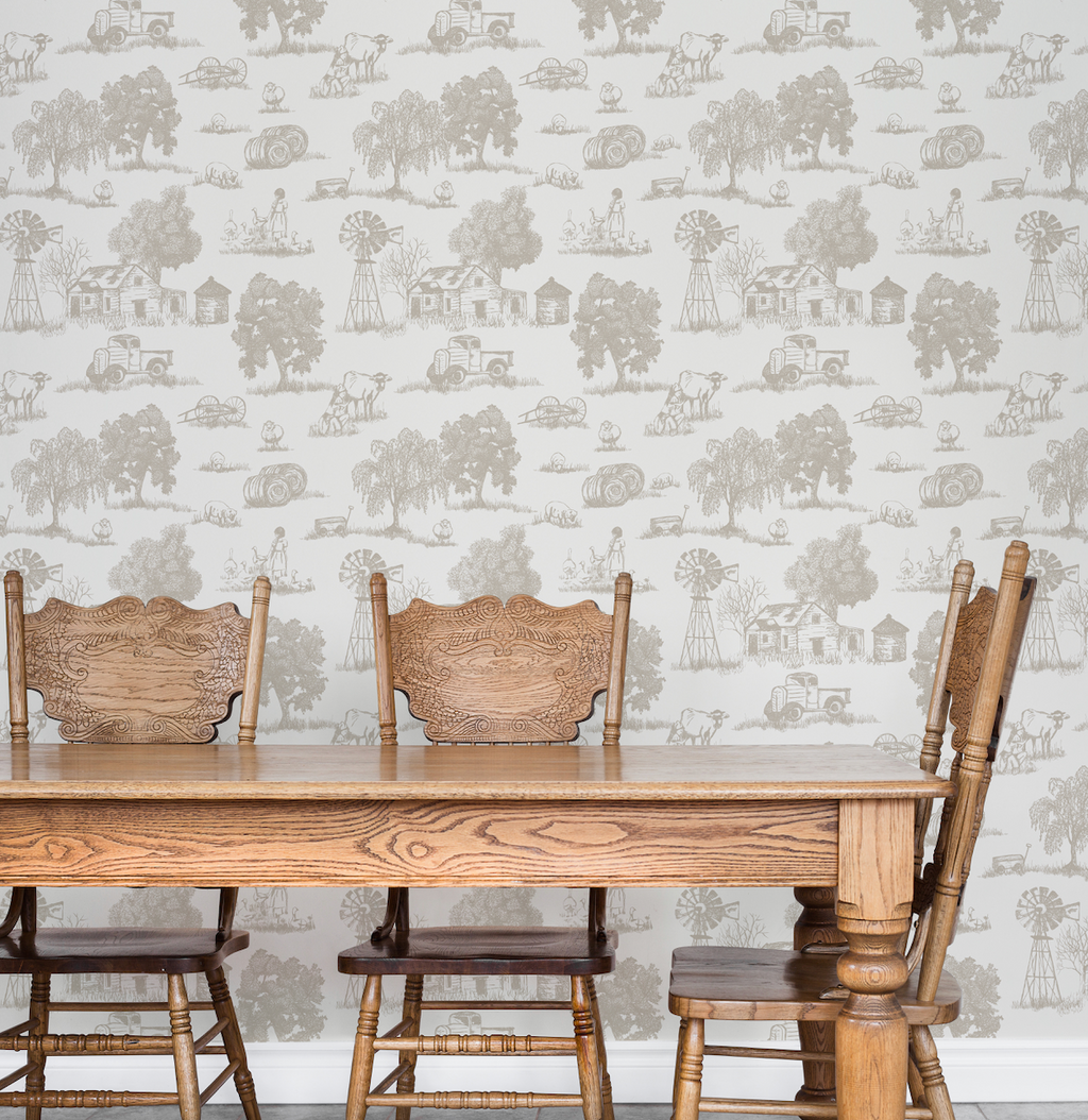 Winona Vintage Farmhouse Wallpaper in Grey and Off-White