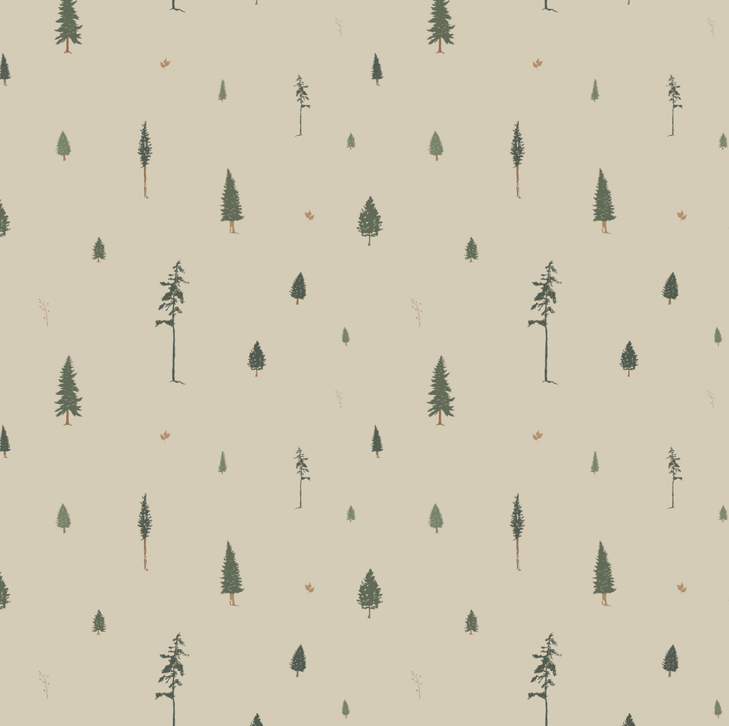 Pine Nature-Inspired Removable Wallpaper in Beige and Green