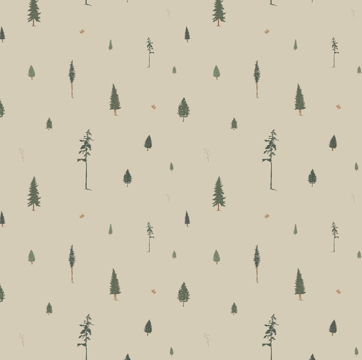 Pine Nature-Inspired Removable Wallpaper in Beige and Green