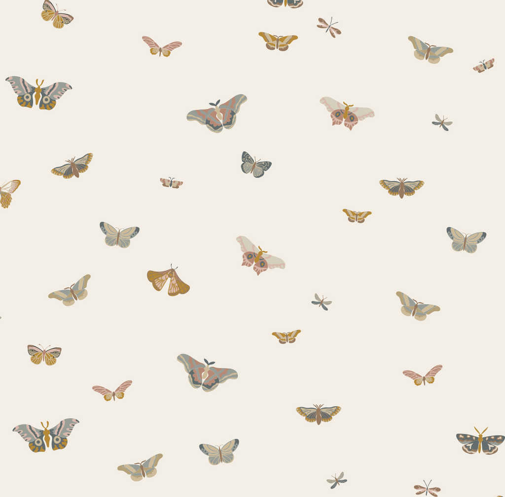 Butterfly Wallpaper in Muted-Pink, Sage-Green and Gold