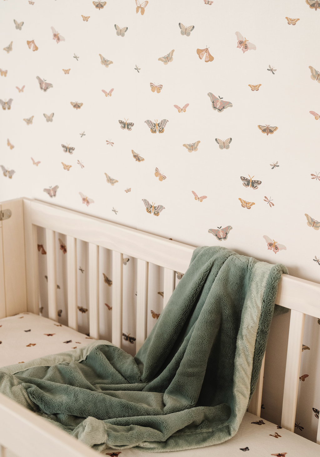 Butterfly Wallpaper in Muted-Pink, Sage-Green and Gold