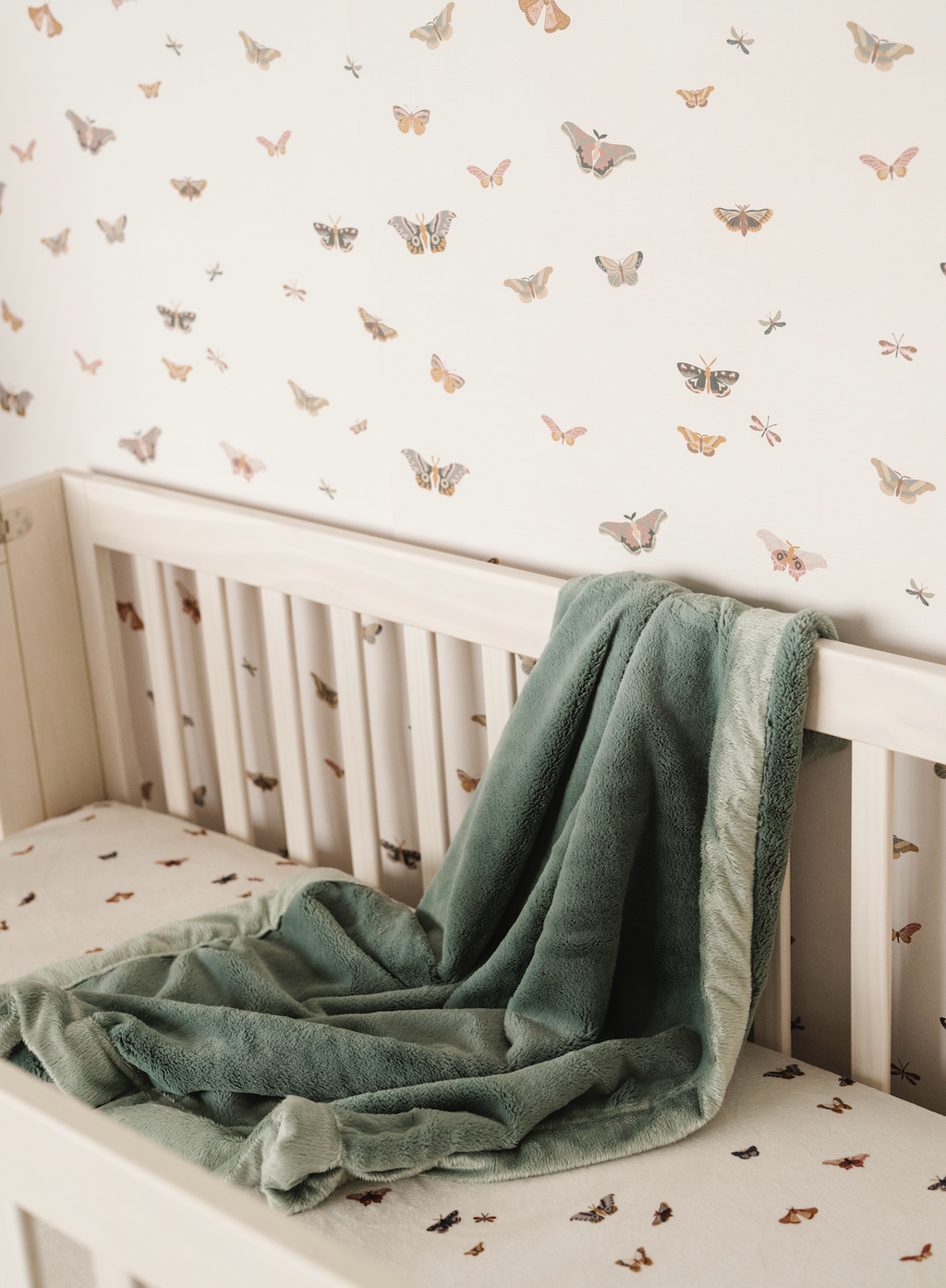 Butterfly Wallpaper in Muted-Pink, Sage-Green and Gold