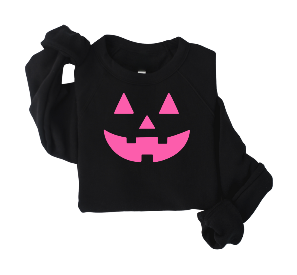 Neon Pink Jack-o-Lantern on Black - See Matching Mini!