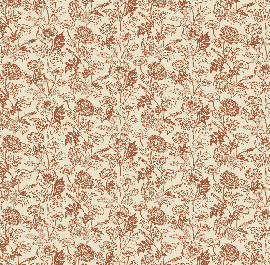 Camila Floral Wallpaper, Dark-Green, Gold and Terracotta