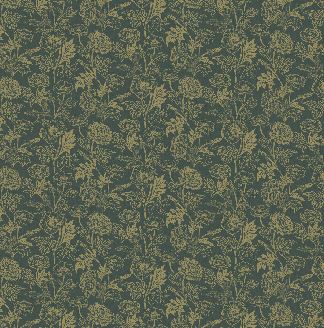 Camila Floral Wallpaper, Dark-Green, Gold and Terracotta