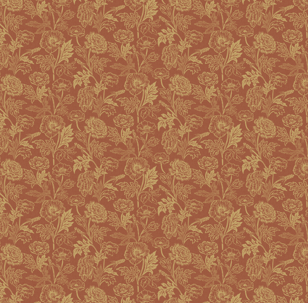 Camila Floral Wallpaper, Dark-Green, Gold and Terracotta