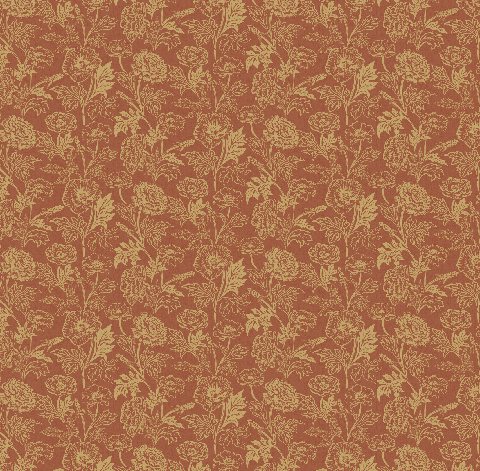 Camila Floral Wallpaper, Dark-Green, Gold and Terracotta