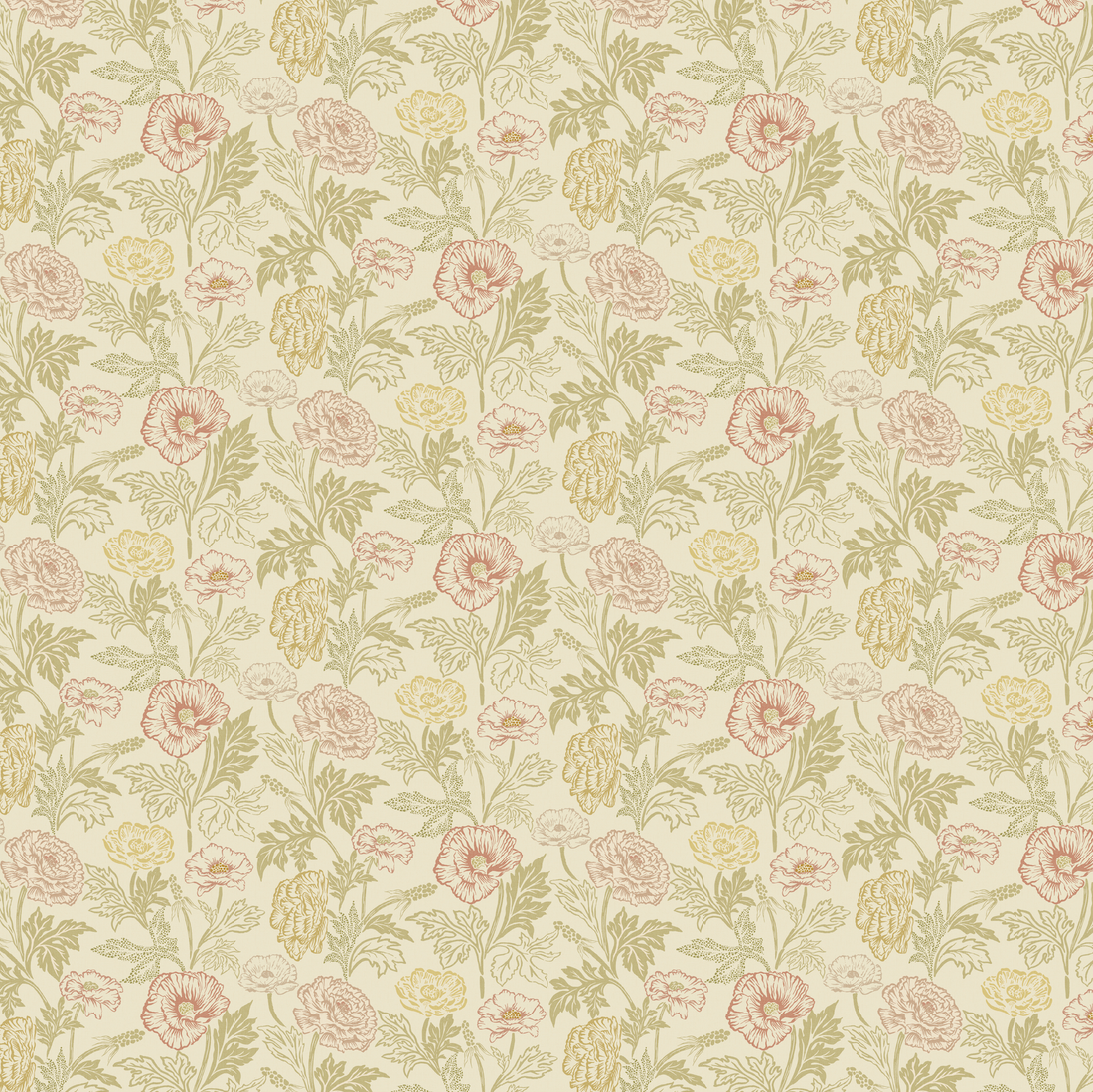 Camila Floral Wallpaper, Dark-Green, Gold and Terracotta