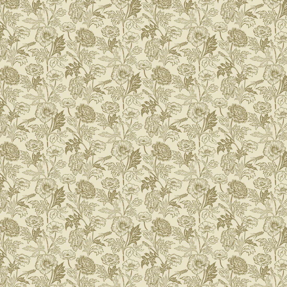 Camila Floral Wallpaper, Dark-Green, Gold and Terracotta