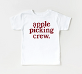 Toddler wearing a comfortable Apple Picking Crew graphic t-shirt outdoors