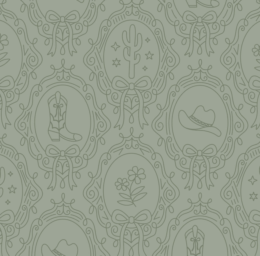 Laramie Wallpaper in Pink, Blue and Sage-Green Western-Whimsy