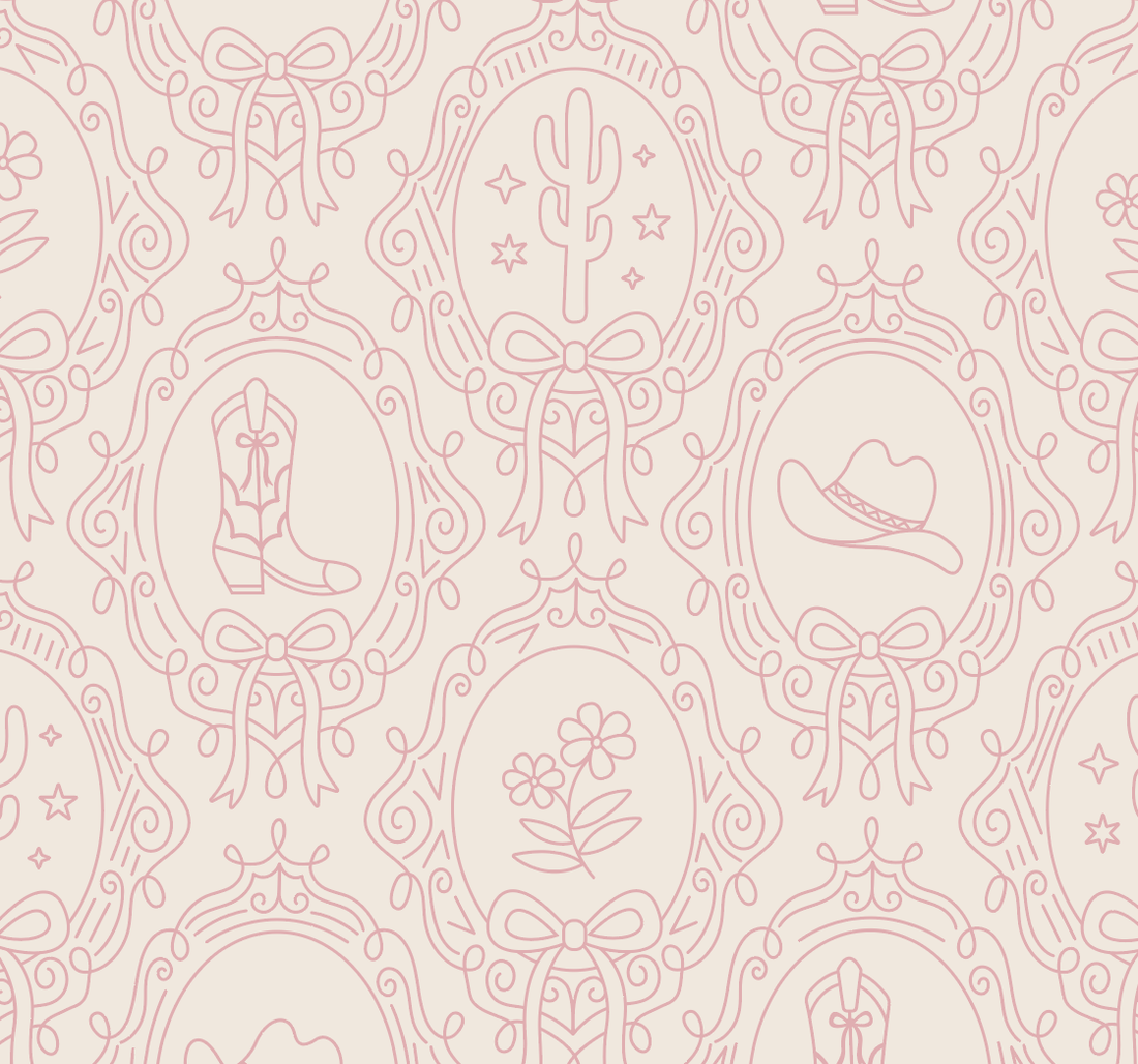Laramie Wallpaper in Pink, Blue and Sage-Green Western-Whimsy