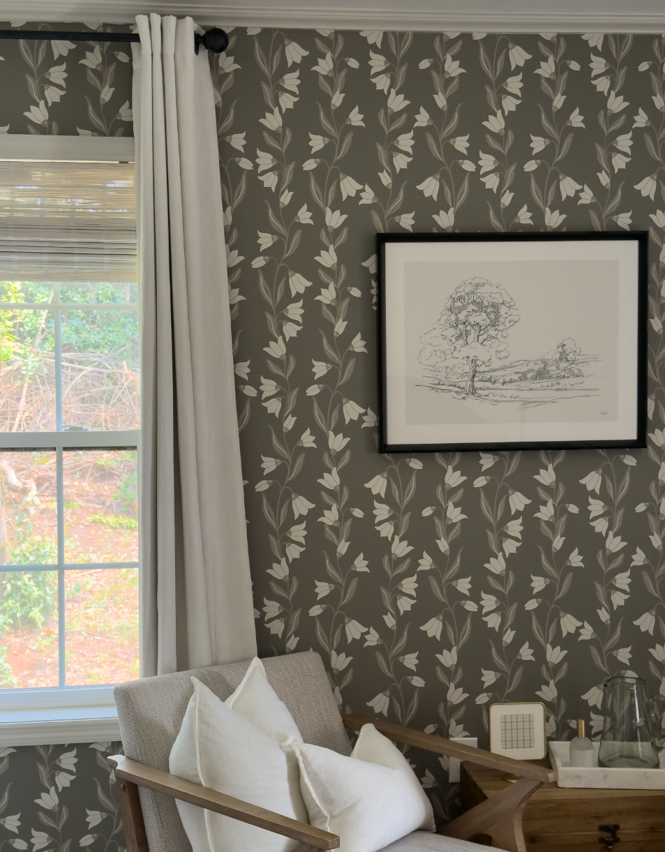 Agatha Floral Botanical Wallpaper - Sage-Green & Off-White
