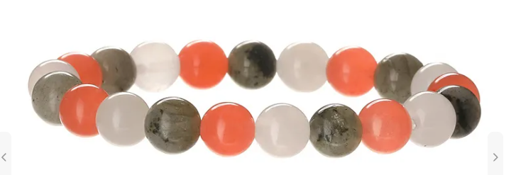 Youth Harmony Beaded Bracelet – Green, White & Orange Stones (Kids & Teens, Small Wrists)