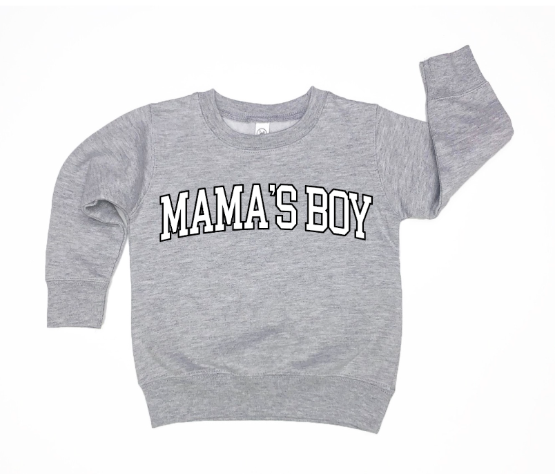 Mama's Boy Varsity Graphic Kids Tee or Cozy Sweatshirt
