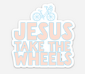 Jesus Take the Wheels preppy sticker in light blue and pale peach for journals and laptops