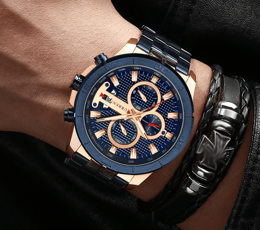 Men's Waterproof Chronograph Luxury Watch with Hardlex Dial