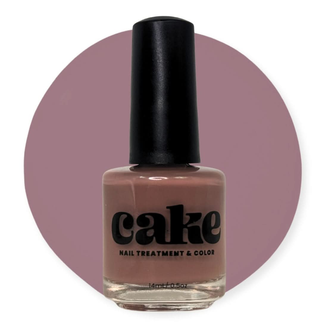 Bottle of CAKE Nail Strengthening Polish in deep mauve shade I Like to Mauve It