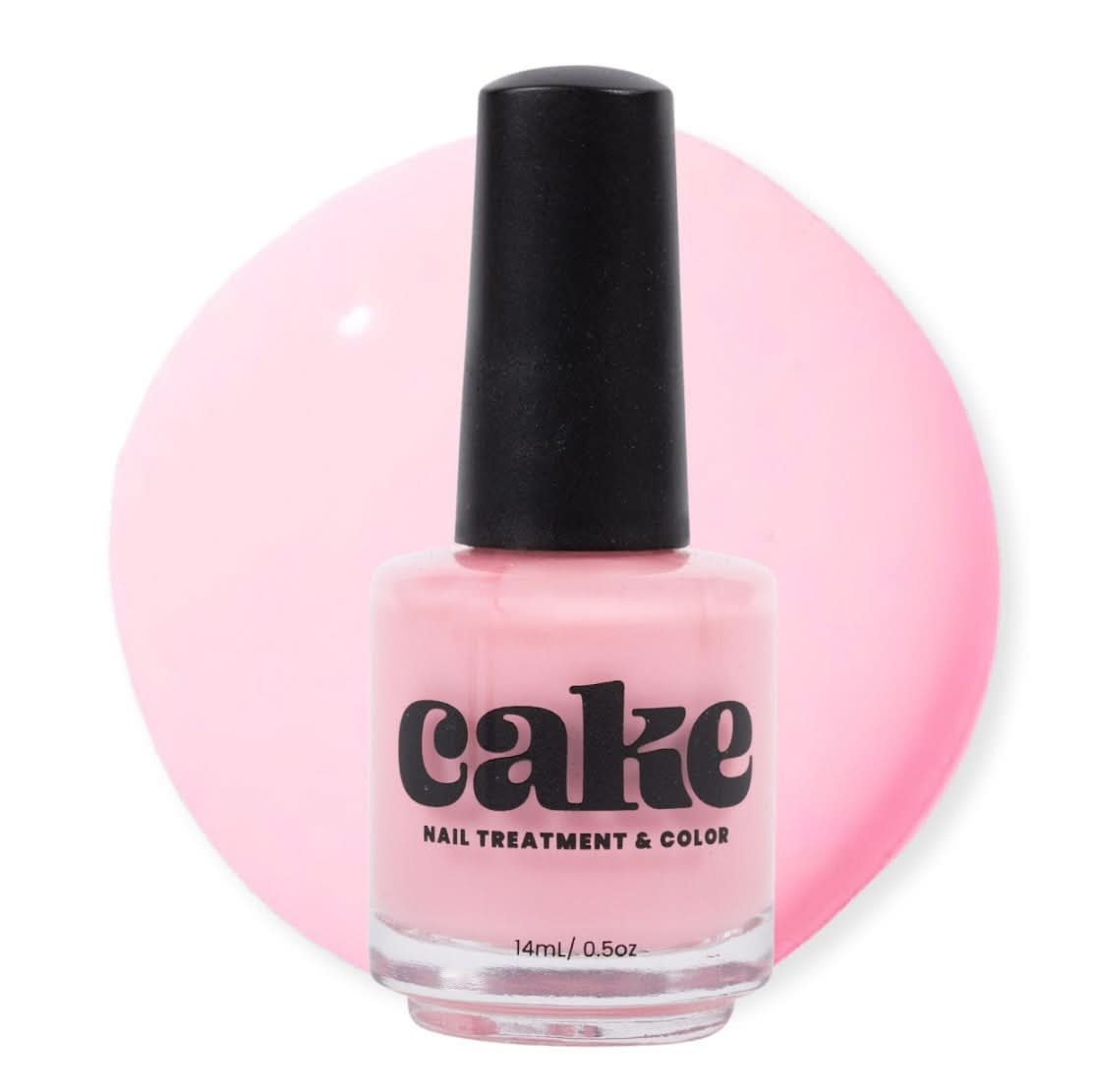 Bottle of CAKE Nail Strengthening Polish in Pink-a-Boo soft baby pink shade