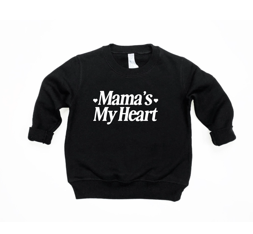 A cozy knit unisex kids pullover with Mama's My Heart design