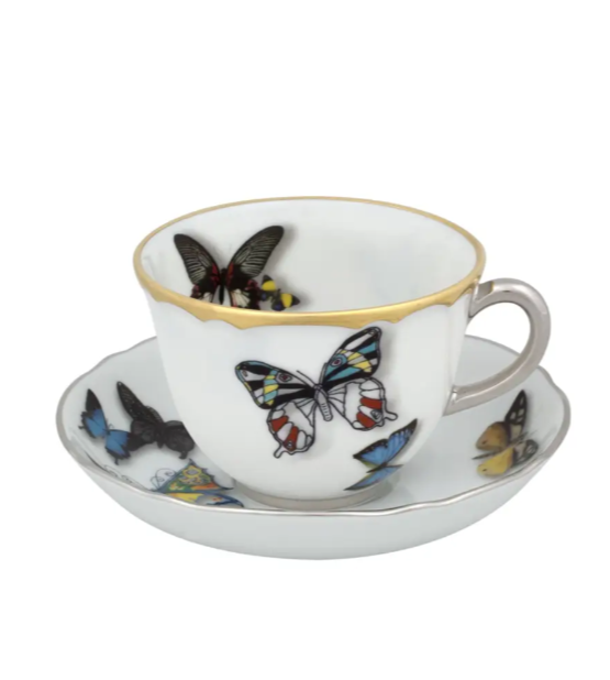 Butterfly Parade Porcelain Espresso Cup and Saucer Set - 3.5oz