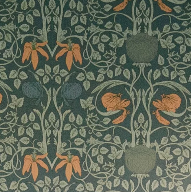 Whitney Floral Wallpaper – Vintage Arts & Crafts Teal & Peach
