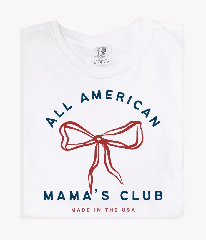 All American Mama's Club Patriotic Graphic Tee - Off-White/Red/Blue