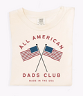 Unisex All American Dad's Club graphic tee in off-white, red, and blue cotton.