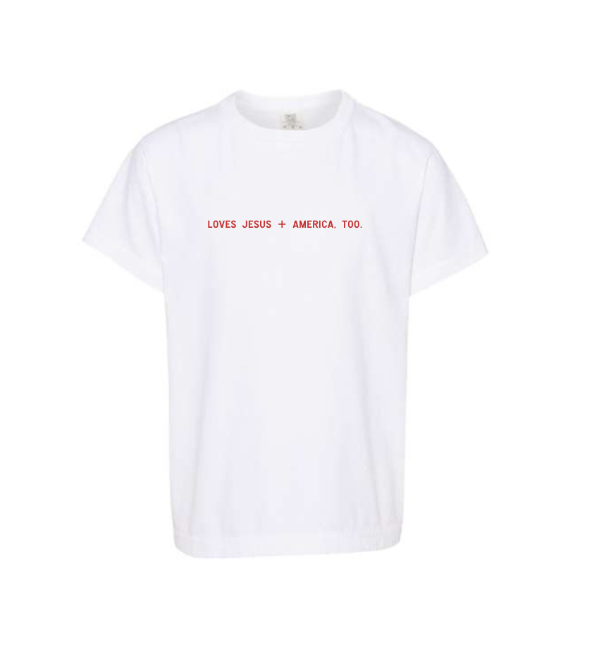 Loves Jesus + America, Too Kids and Youth Cotton Graphic T-Shirt