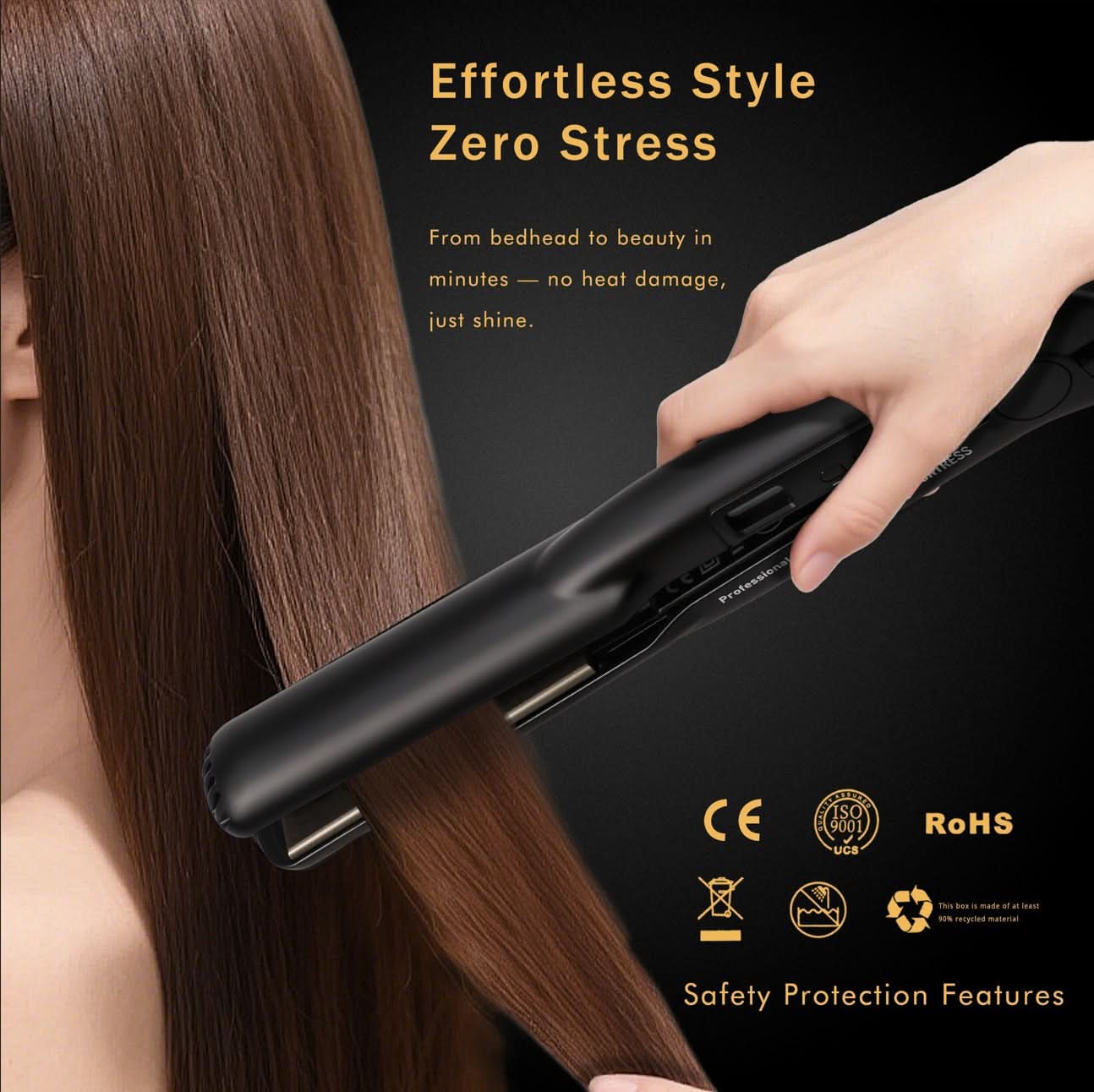 Advanced Ceramic & Tourmaline Hair Straightener - 048-JPA Black