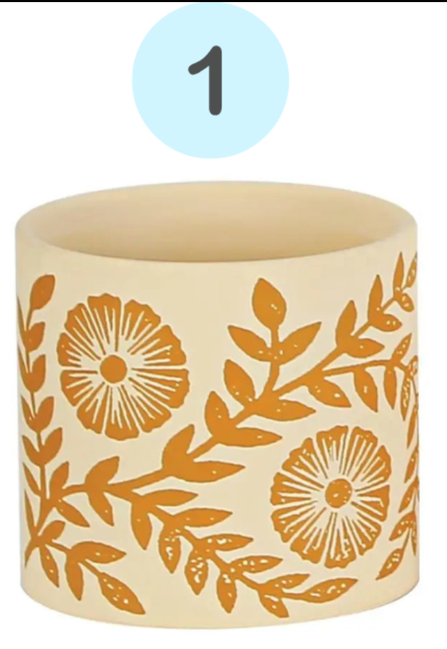 Yellow Floral Cement Plant Pots Small and Large Indoor Planters - Image 2