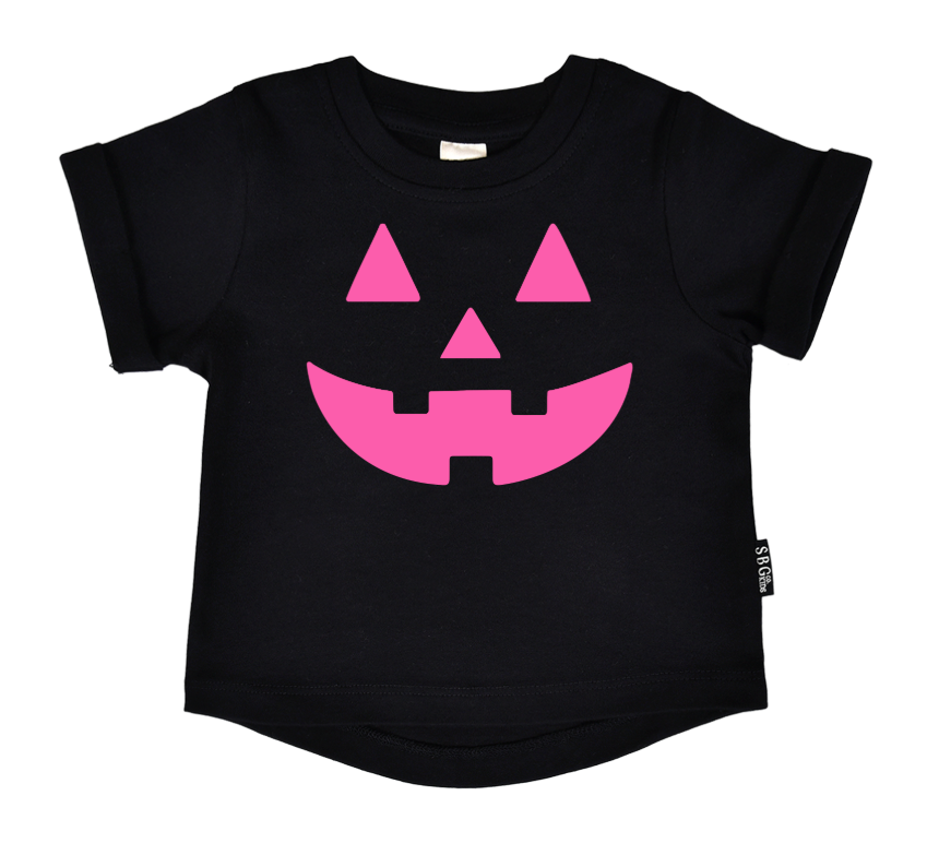 Neon Pink Jack-o-Lantern on Black - See Matching Mama!