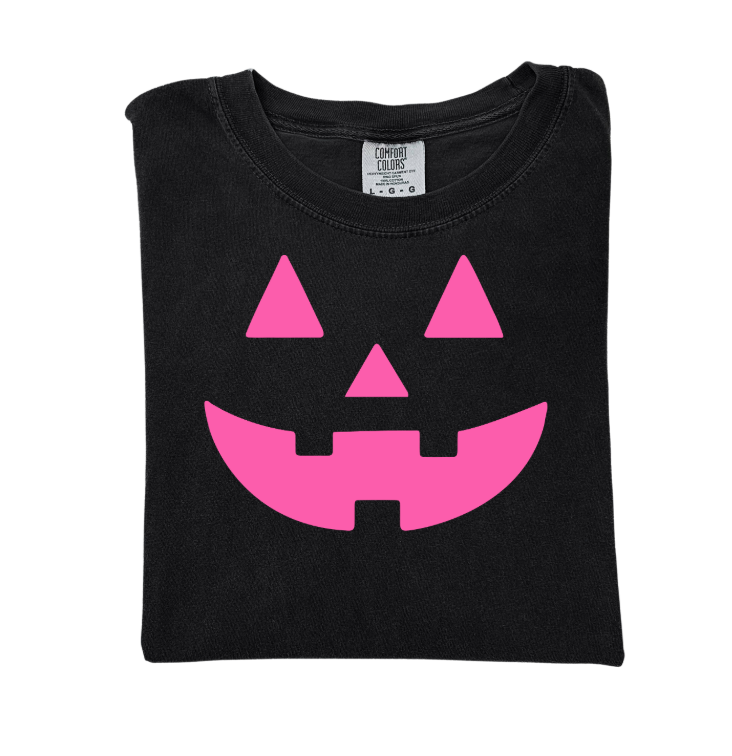 Neon Pink Jack-o-Lantern on Black - See Matching Mini!