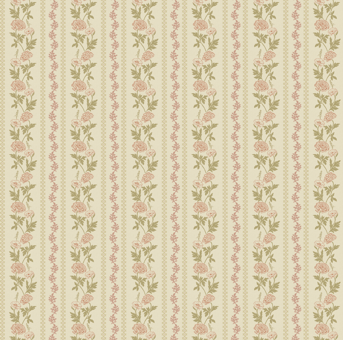 Marisol Floral Wallpaper in Green, Gold, Cream and Rose