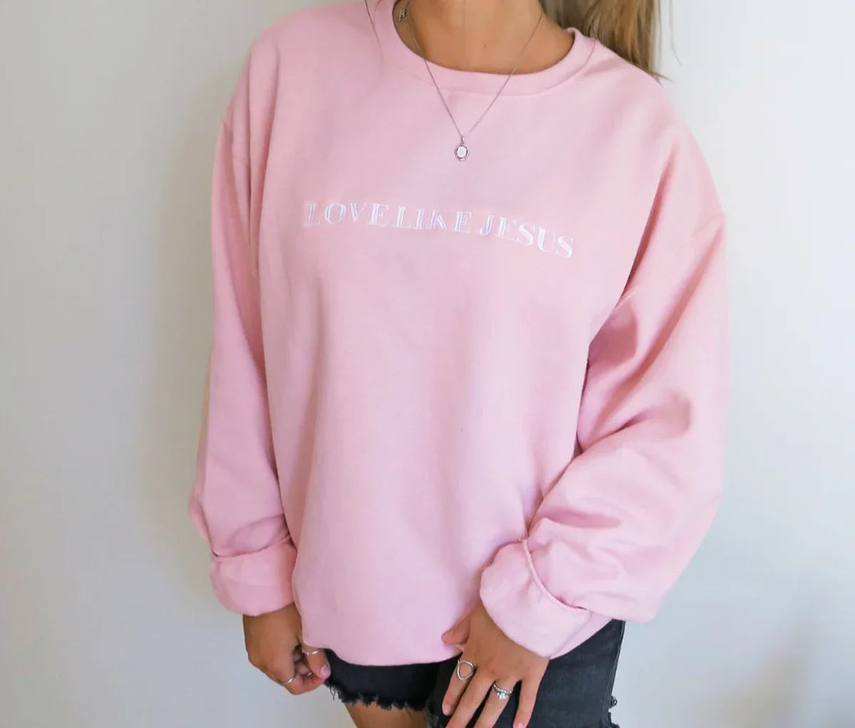 Embroidered Sweatshirt Love Like Jesus Christian Crewneck