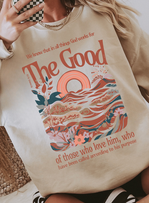 God Works For The Good Wave Christian Sweatshirt