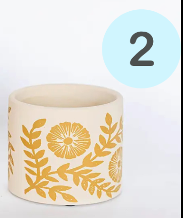 Yellow Floral Cement Plant Pots Small and Large Indoor Planters - Image 3