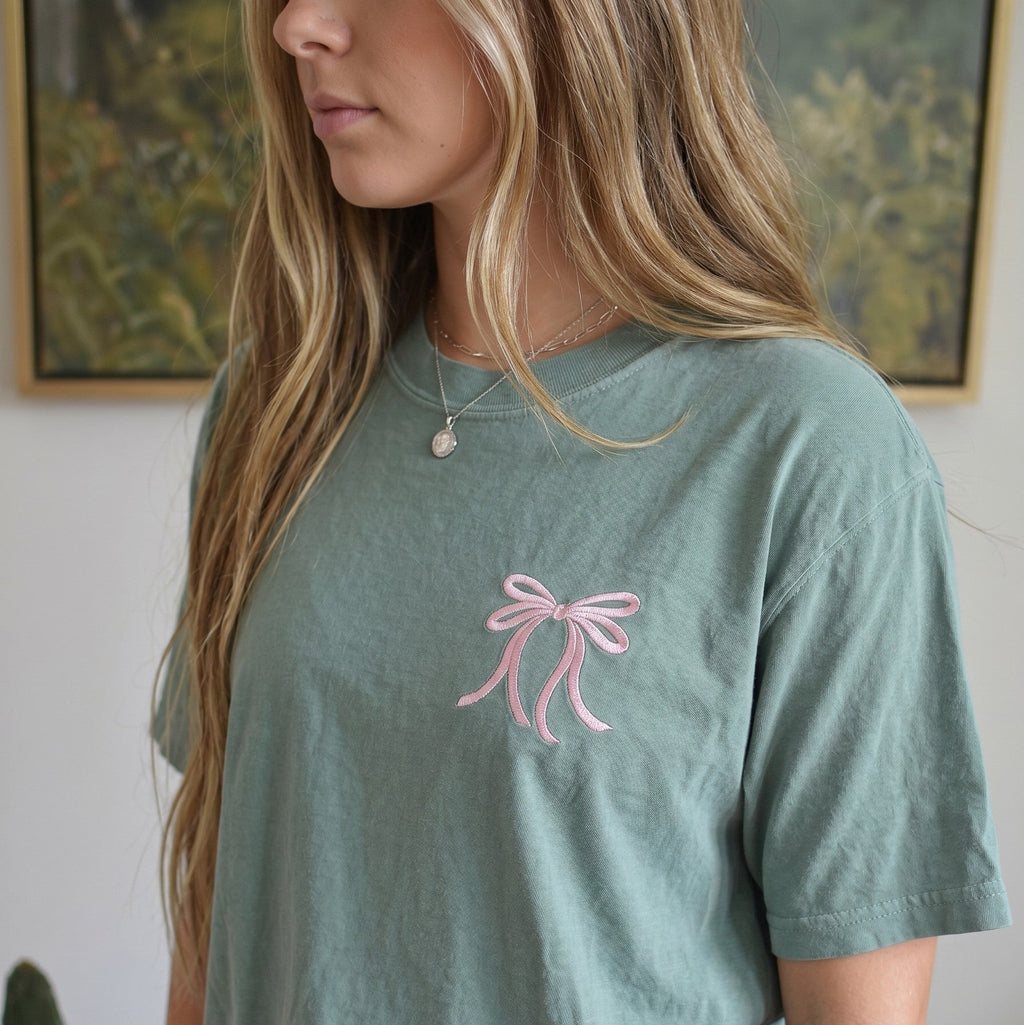 Embroidered Ribbon Bow Coquette Comfort Colors Tee