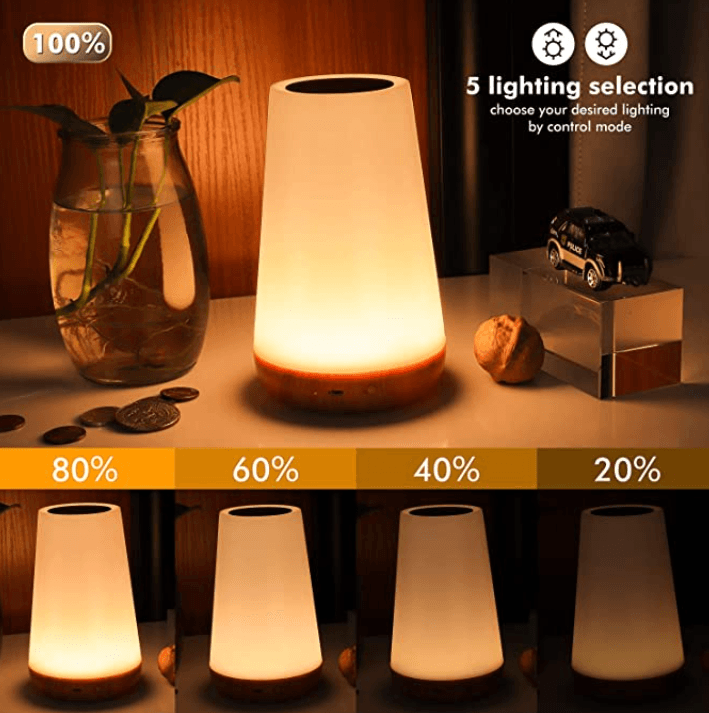 Stevvex Touch Lamp, Portable Table Sensor Control Bedside Lamps with Quick USB Charging Port, 5 Level Dimmable Warm White Light & 13 Color Changing RGB for Bedroom/Office/Hallways