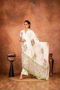 Off-white and red hand block printed cotton suit set featuring a classic design.